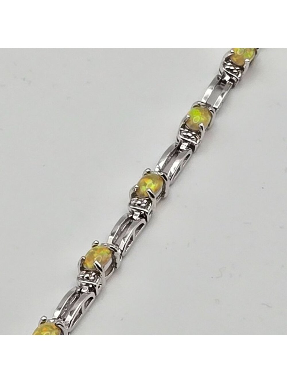 Vintage 90s 925 Sterling Silver Bracelet Yellow Opal Gemstones